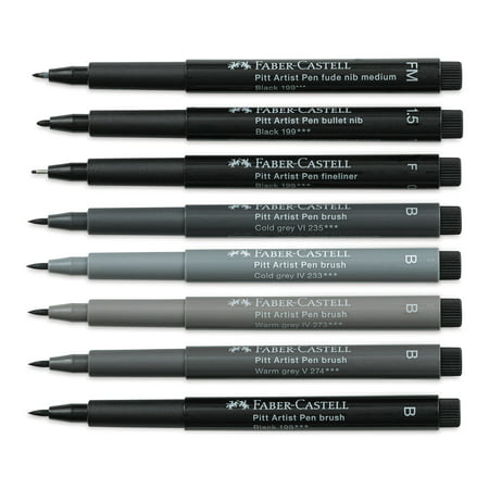 Faber Castell - Tekenstift Fc Pap Etui 8St. Zwart En Grijs Ass. Lijndiktes Fm, 1.5, F, 5Xb