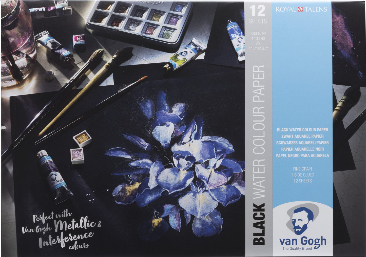 Van Gogh - Zwart Blok Met Aquarelverfpapier 12 Vellen 360 G Formaat 42 X 29,7 Cm (A3)