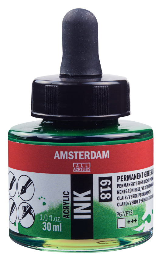 Amsterdam - Acrylinkt Fles 30 Ml Permanentgroen Licht 618