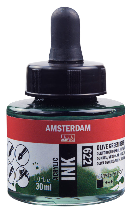 Amsterdam - Acrylinkt Fles 30 Ml Olijfgroen Donker 622