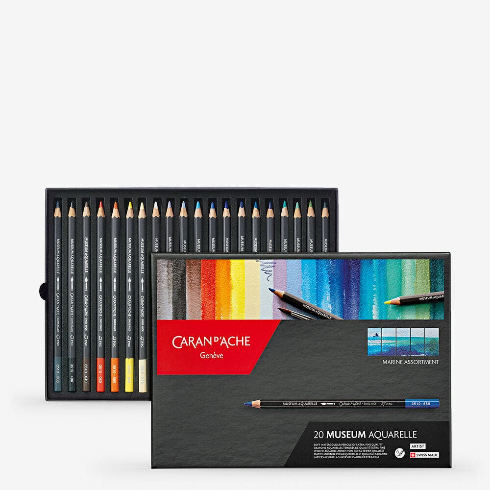 Caran D'Ache - Museum Aquarel Sortiment "Marine" Met 20 Couleurs Uv 1
